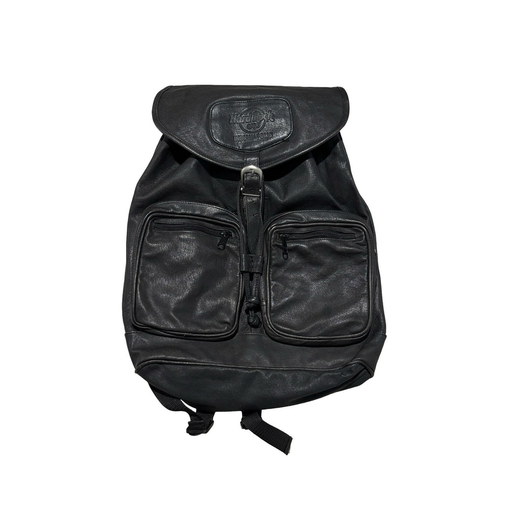 Vintage Hard Rock Cafe Indianapolis Black Backpack Drawstring Multi Pocket 15"